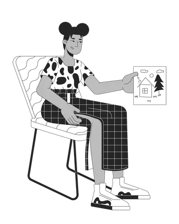 Mujer afroamericana con dibujo infantil  Ilustración