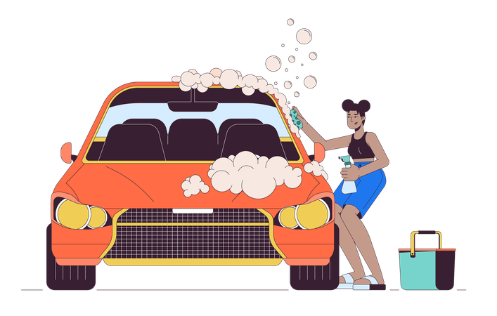 Mujer afroamericana lavando coche  Ilustración