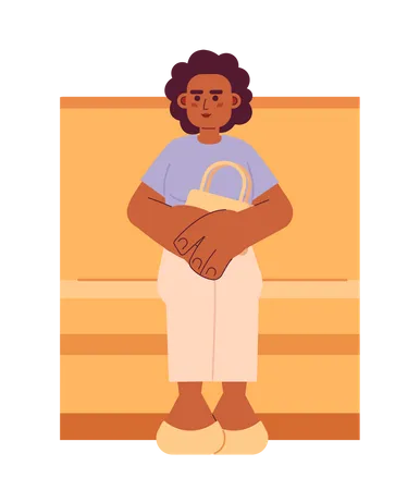 Mujer afroamericana sentada en el transporte público  Ilustración