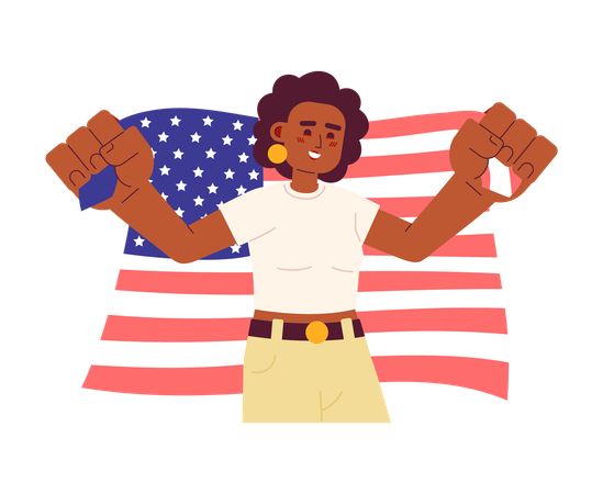 Mujer afroamericana sosteniendo la bandera americana  Ilustración