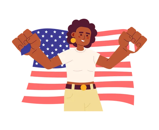 Mujer afroamericana sosteniendo la bandera americana  Ilustración