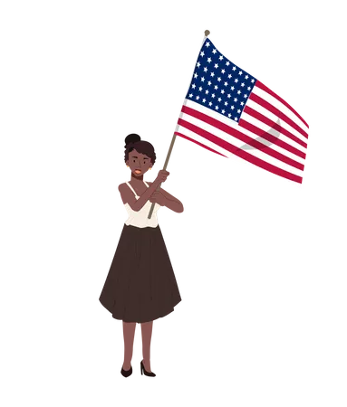 Mujer afroamericana sosteniendo la bandera americana  Ilustración