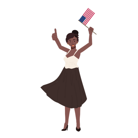 Mujer afroamericana sosteniendo la bandera americana  Ilustración