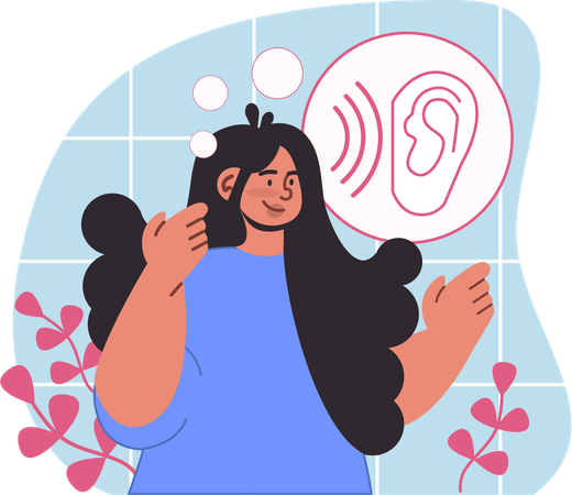 Mujer alegre experimenta la belleza del sonido  Ilustración