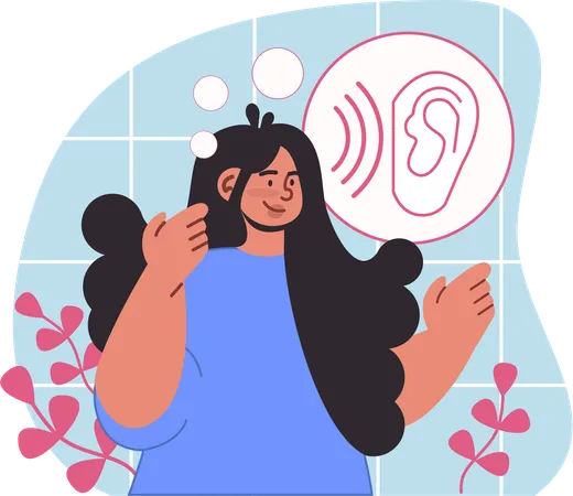 Mujer alegre experimenta la belleza del sonido  Ilustración