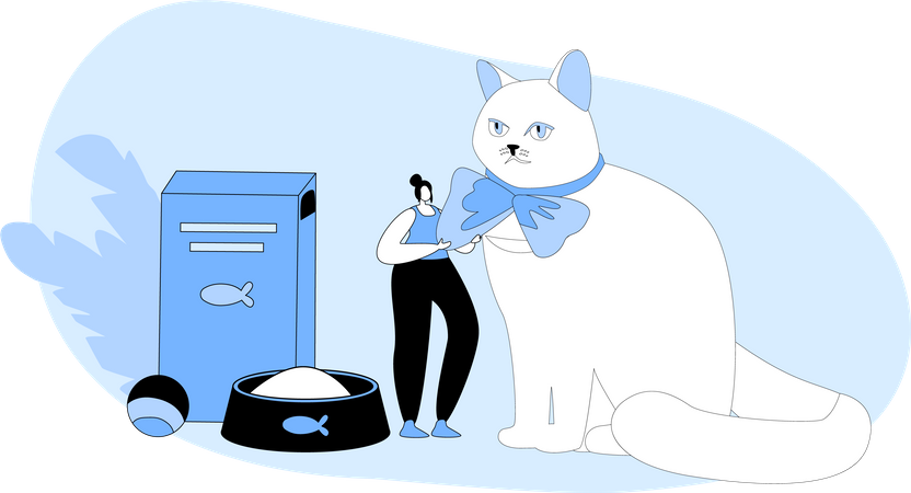 Mujer alimentando comida para gatos  Ilustración
