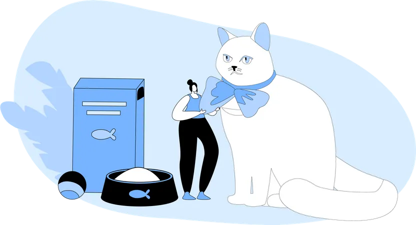 Mujer alimentando comida para gatos  Ilustración