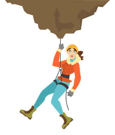Mujer alpinista escala la montaña  Ilustración