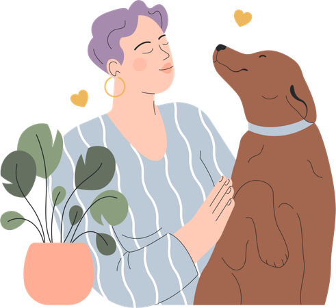 Mujer ama a su perro mascota  Ilustración