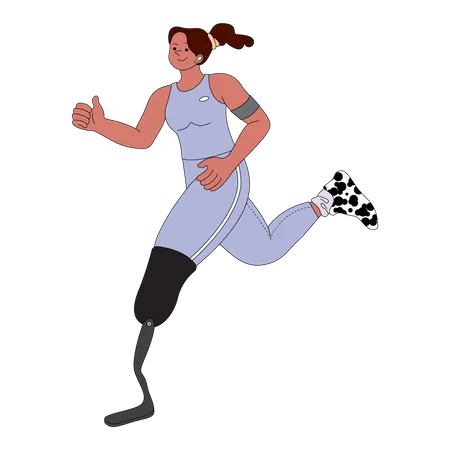 Mujer amputada corriendo en carrera  Ilustración