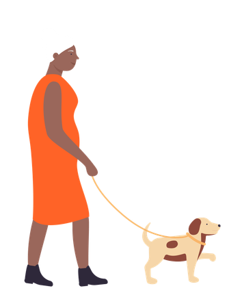 Mujer anciana caminando con perro  Ilustración