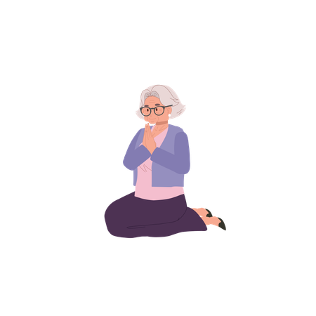 Mujer anciana rezando  Ilustración
