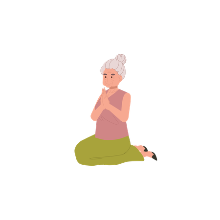 Mujer anciana rezando  Ilustración