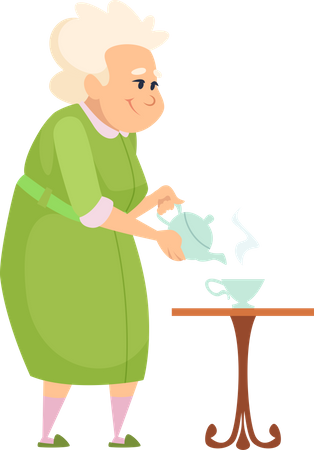Anciana sirviendo té  Ilustración