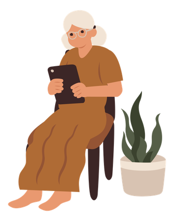 Mujer anciana usando tableta  Ilustración