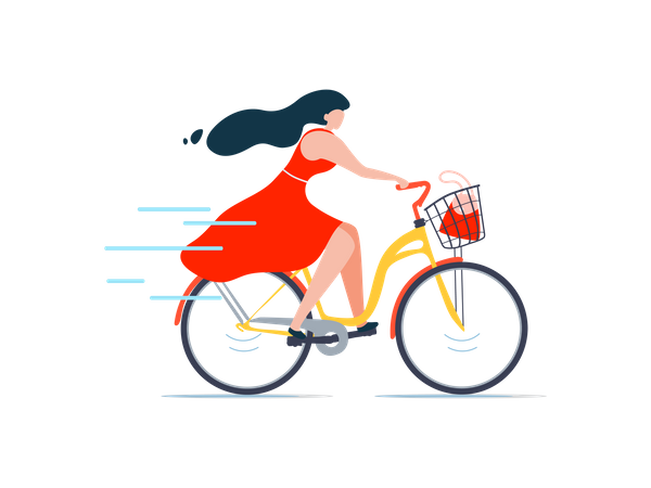 Mujer andando en bicicleta  Ilustración