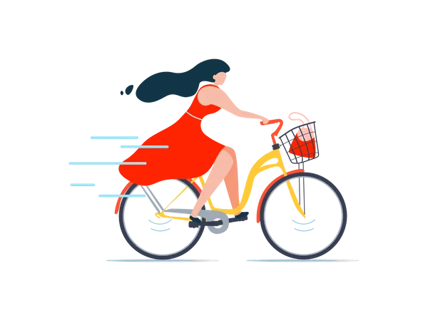 Mujer andando en bicicleta  Ilustración