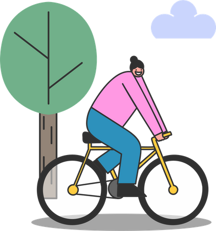 Mujer andando en bicicleta  Ilustración