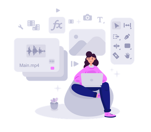 Mujer animadora creando video  Illustration