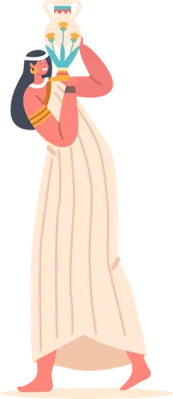 Mujer del antiguo Egipto lleva con gracia una jarra en equilibrio sobre su hombro  Ilustración