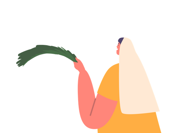 Mujer antigua sostiene hoja de palma  Ilustración