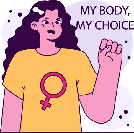 Mujer anuncia la importancia de los derechos reproductivos expresando My Body  Ilustración