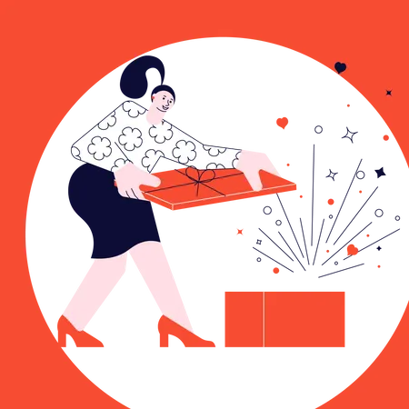 Mujer abriendo regalo  Ilustración