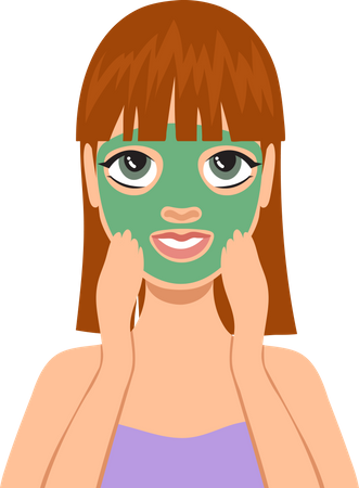 Mujer aplicar mascarilla facial a base de hierbas  Ilustración