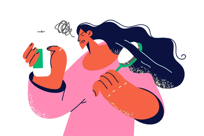 Mujer aplicando aceite para el cabello  Ilustración