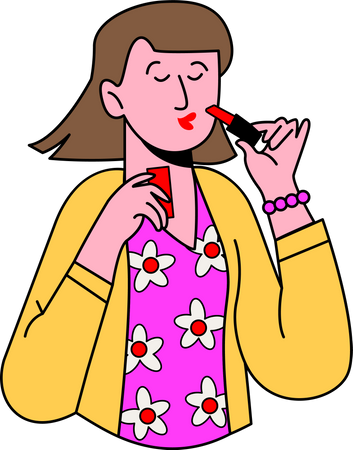 Mujer aplicando lápiz labial  Ilustración