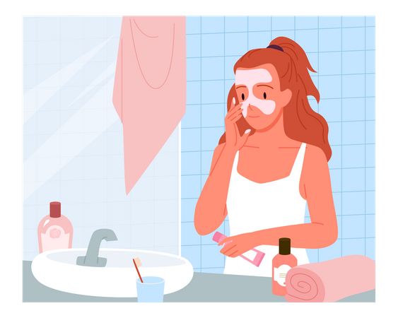 Mujer aplicando mascarilla  Ilustración