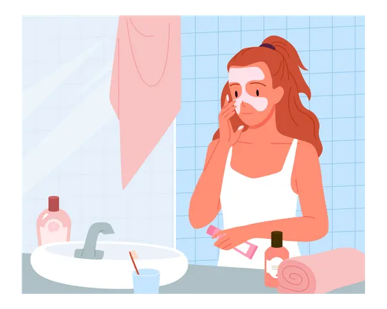 Mujer aplicando mascarilla  Ilustración