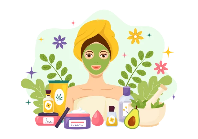 Mujer aplicando mascarilla  Ilustración