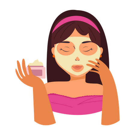 Mujer aplicando mascarilla de arcilla  Ilustración