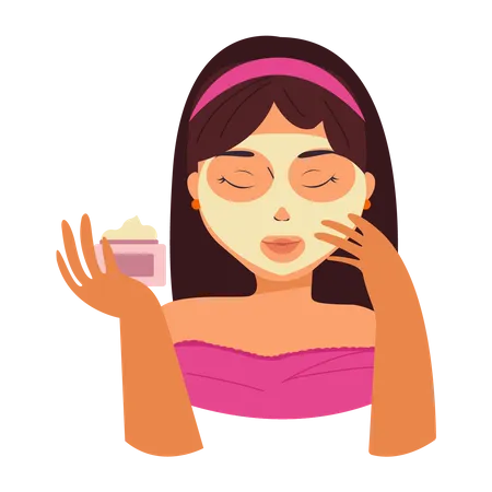 Mujer aplicando mascarilla de arcilla  Ilustración