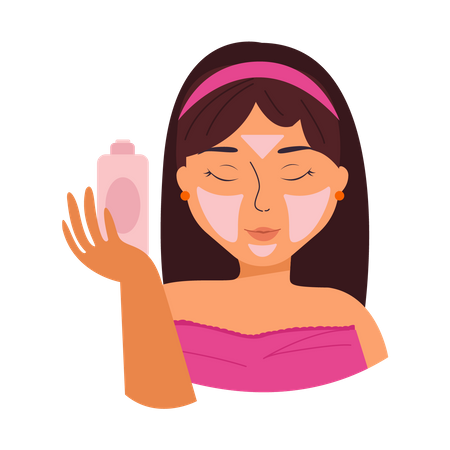 Mujer aplicando mascarilla facial  Ilustración