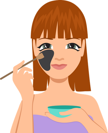 Mujer aplicando mascarilla facial con cepillo  Ilustración