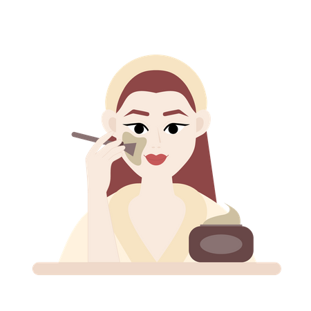 Mujer aplicando mascarilla facial orgánica  Ilustración