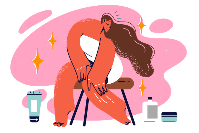 Mujer aplicando producto cosmético en el cuerpo  Ilustración