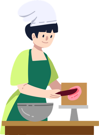 Mujer aprendiendo habilidades culinarias  Ilustración