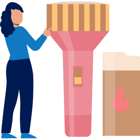 Mujer apuntando a la luz de la antorcha  Ilustración