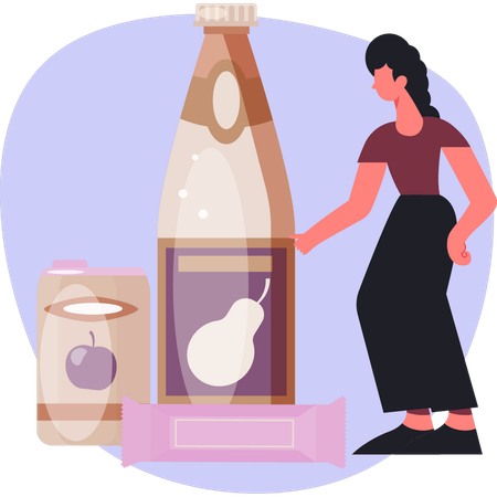 Mujer señalando una botella de jugo  Ilustración