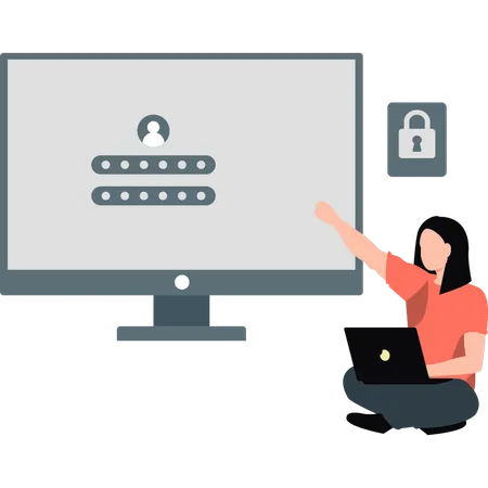 Mujer señalando el bloqueo de usuario en el monitor  Ilustración