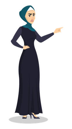 Mujer árabe con hijab apuntando a alguna parte  Ilustración