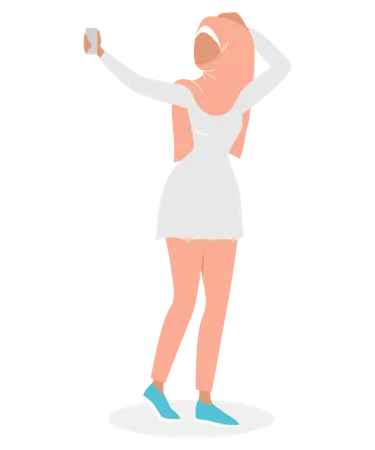 Mujer árabe tomando selfie  Ilustración