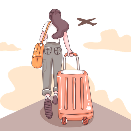 Mujer arrastrando maleta  Ilustración