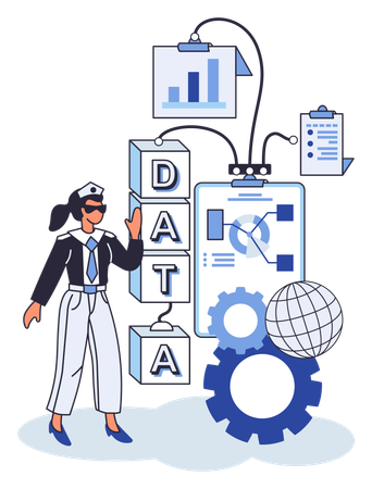 Mujer trabajando en la gestión de datos  Ilustración