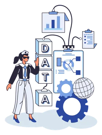 Mujer trabajando en la gestión de datos  Ilustración