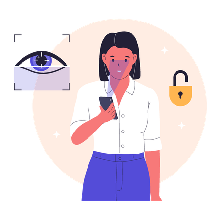 Mujer asegura reconocimiento ocular para seguridad de smartphone  Ilustración