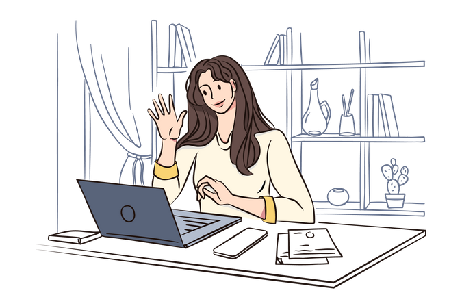 Mujer asistiendo a reunión en línea  Ilustración